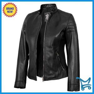Real Lambskin Cafe Racer Leather Jacket - Slim Fit Biker Style